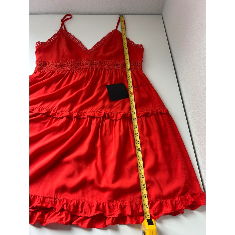 NWT Lulus Serene Soul Bright Red Crochet Lace Tiered Mini Dress Size M Boho - Picture 9 of 11